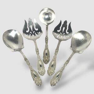 Frank M. Whiting Sterling Silver Serving Set 5 pc Antique 1898 Spoon Fork Ladle